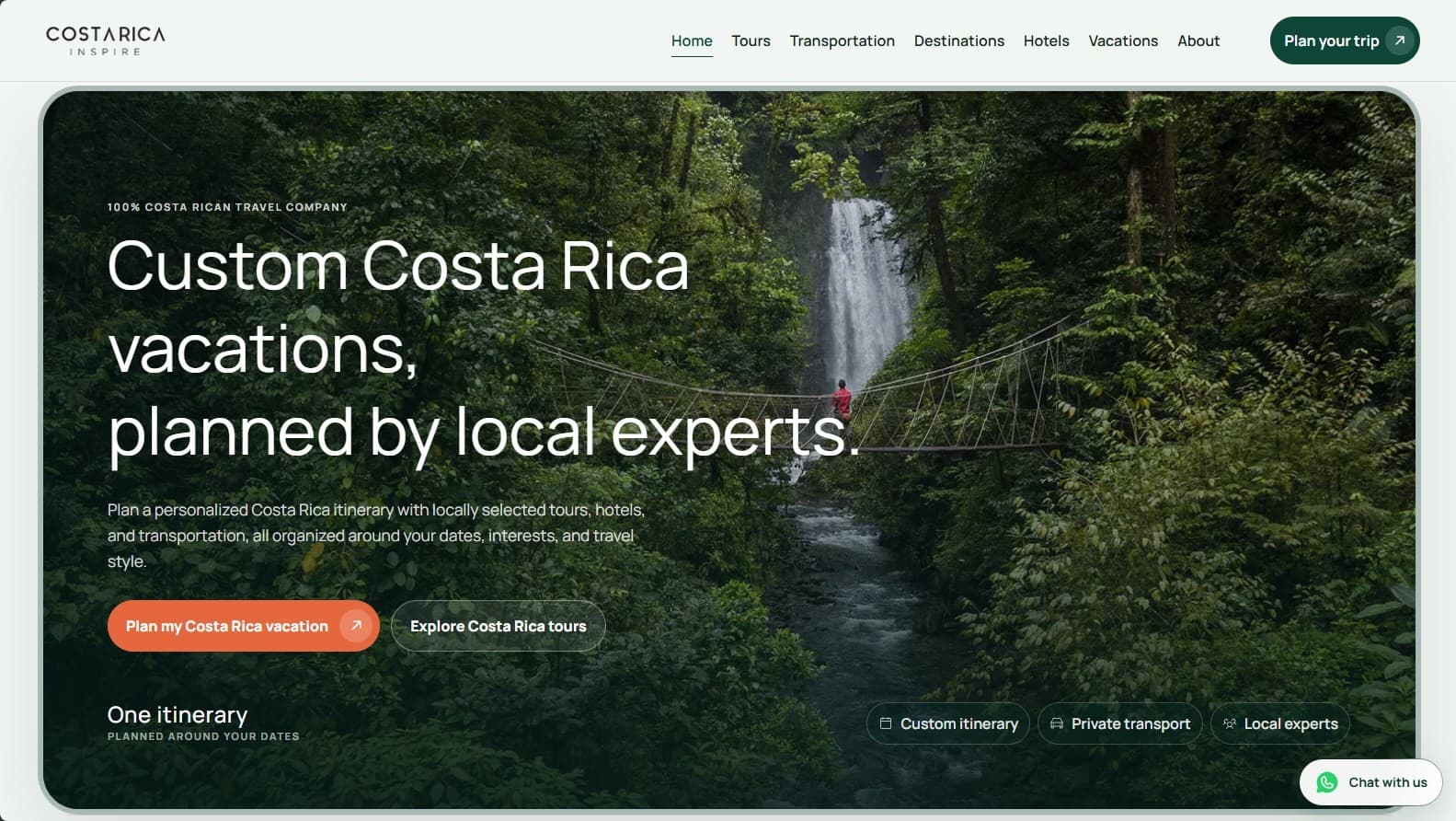 Costa Rica Inspire homepage after redesign
