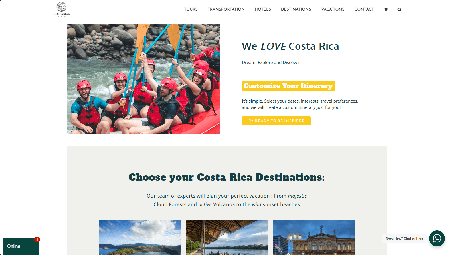 Costa Rica Inspire homepage before redesign